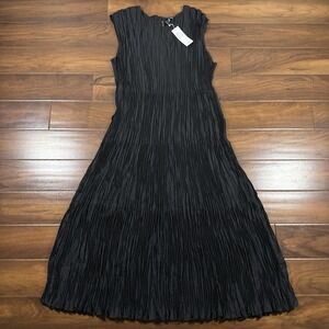 Eileen Fisher Women's Plus Size 3X Black Crushed Silk Tiered Midi Dress $388